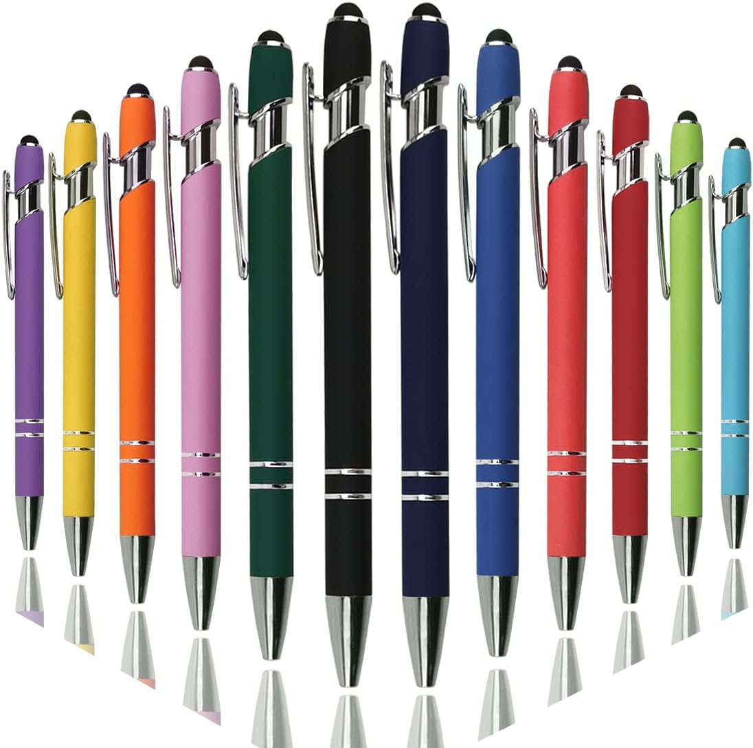 Pencil-tip pen, soft-touch metal pen, 0.039-inch medium point, black ink, 12-pack (assorted colors)