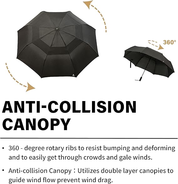 Portobello – Large Travel Umbrella, 54-Inch Double Vented Canopy, Folds to Portable Size, Big Enough for 2 Adults, Auto Open