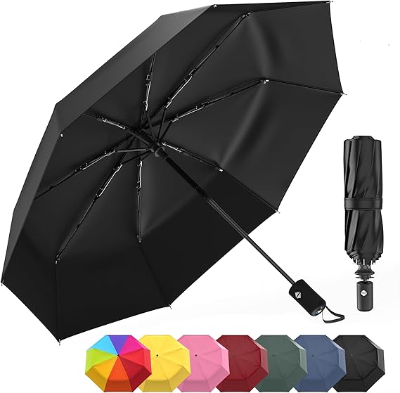 Rain-Mate Windproof Compact Umbrellas for Rain – Strong Reinforced Fiberglass Rib Design & Auto Open/Close – Portable Folding Travel Umbrella – Lightweight & Packable for Women & Men, Easy Collapse